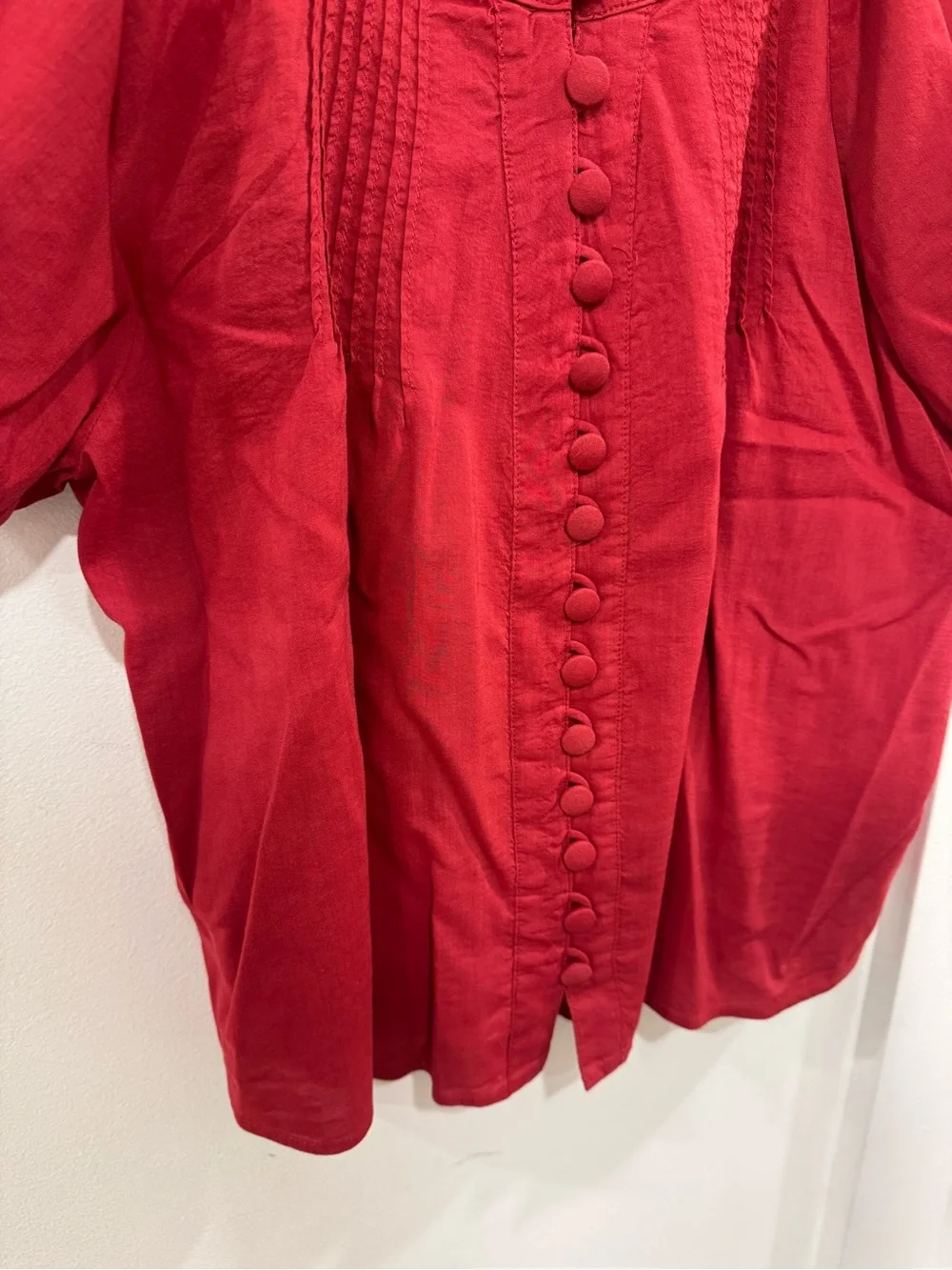 Reformation Burgundy Button-Front Puff Sleeve Blouse